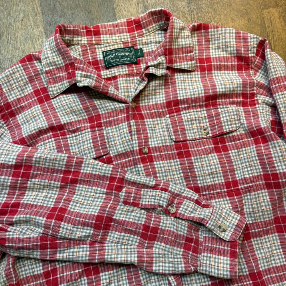 Vtg Polo Country Ralph Lauren All Cotton Check Plaid Flannel Button Down Shirt